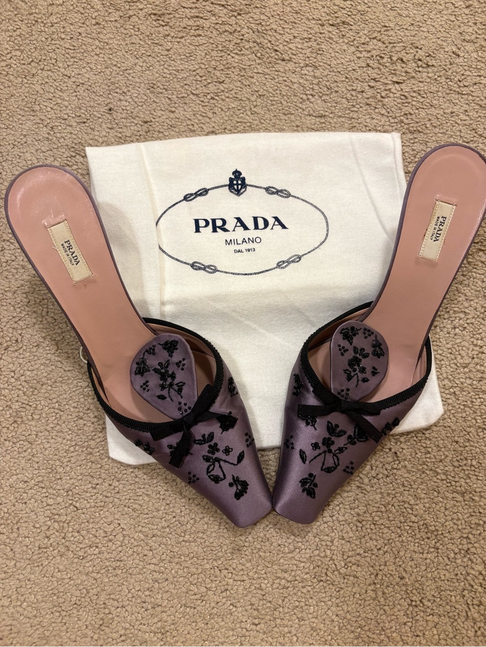RARE Prada Purple Satin Embellished Kitten Heels - Picture 7 of 9